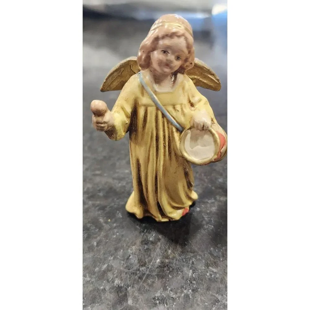 Set of 2 Vintage Drummer Angel Figurines